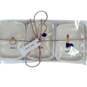 Rae Dunn HELLO GORGEOUS Tray SHINE CHARM GLAMOUR Dishes Makeup Organizer Holder